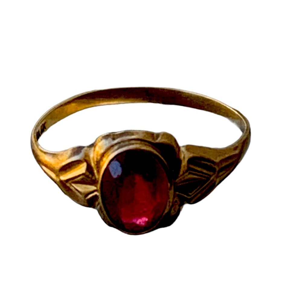 Mid Century Budlong Docherty & Armstrong 10K Solid Gold Red Glass Ring Jewelry